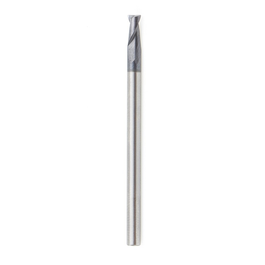 51461 CNC Solid Carbide Spiral for Steel & Stainless Steel with AlTiN Coating 2-Flute x 1/8 Dia x 1/4 x 1/8 Shank x 2 Inch Long Up-Cut Router Bit / 45º Corner Chamfer End Mill