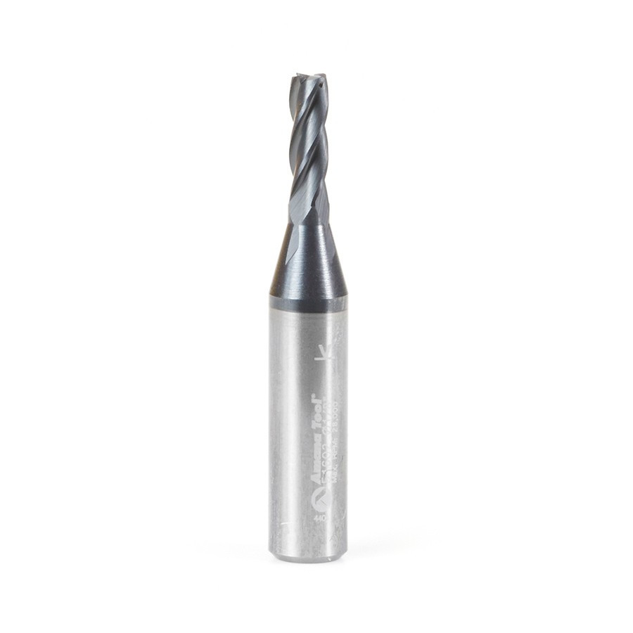 51602 CNC Solid Carbide Spiral for Steel & Stainless Steel with AlTiN Coating 4-Flute x 1/8 Dia x 3/8 x 1/4 Shank x 1-1/2 Inch Long Up-Cut Router Bit / 45º Corner Chamfer End Mill