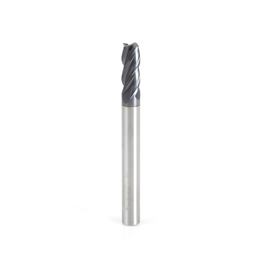 51605 CNC Spiral Multi-Helix Corner Radius Bottom 1/4 Dia x 5/8 x 1/4 Shank x 0.015 Radius Solid Carbide AlTiN Coated Up-Cut End Mill
