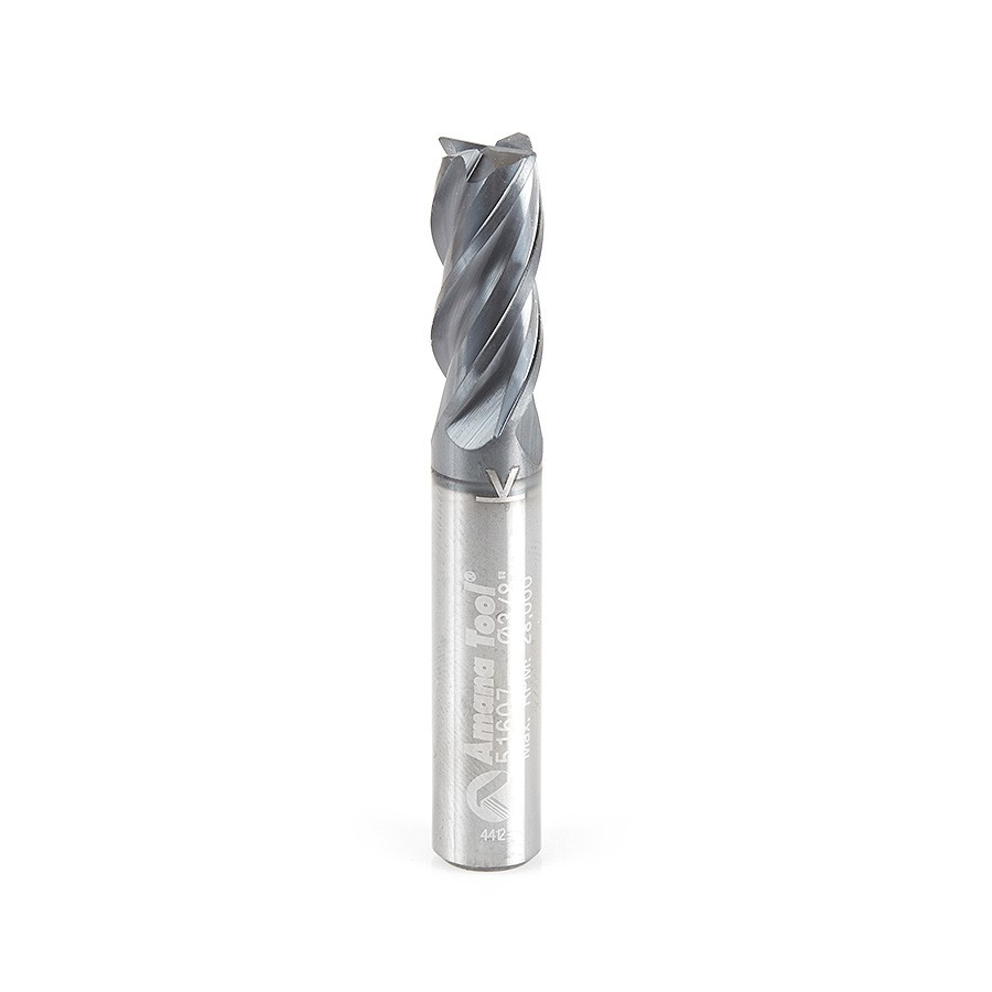 51607 CNC Spiral Multi-Helix Corner Radius Bottom 3/8 Dia x 7/8 x 3/8 Shank x 0.020 Radius Solid Carbide AlTiN Coated Up-Cut End Mill