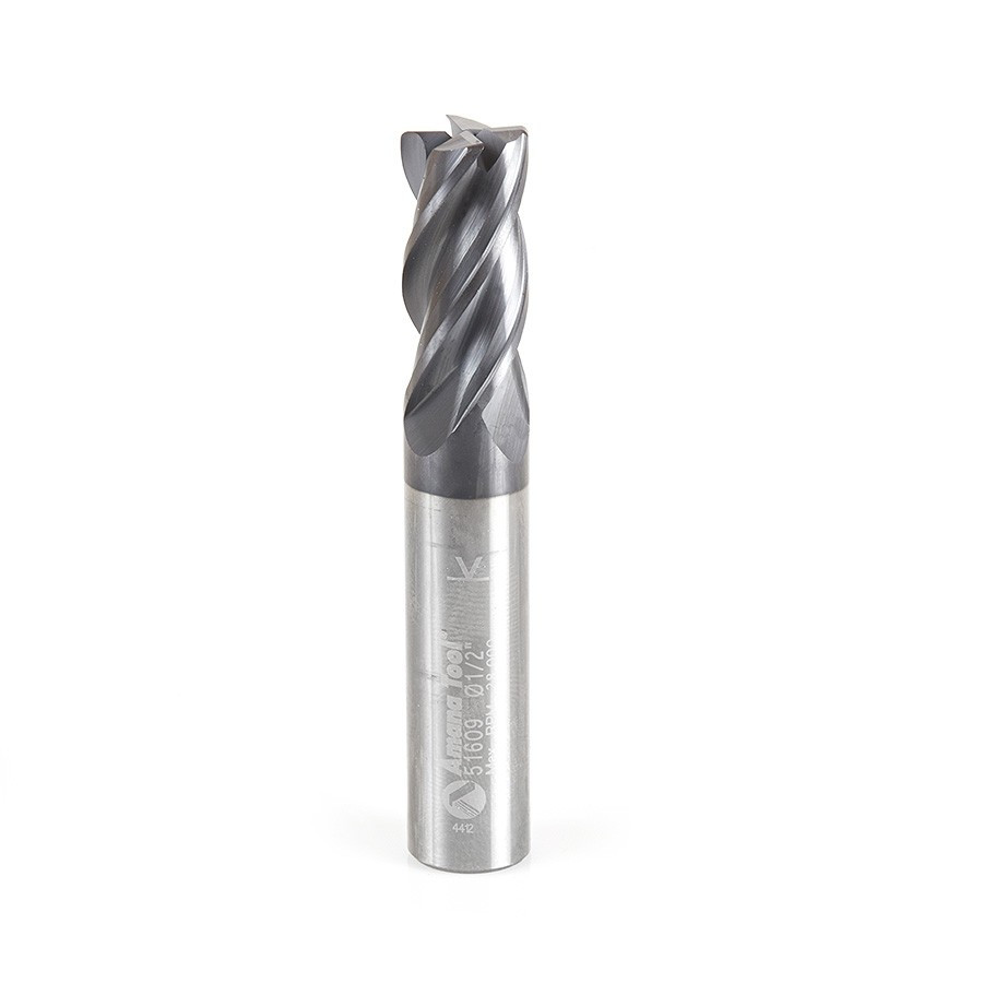51609 CNC Spiral Multi-Helix Corner Radius Bottom 1/2 Dia x 1 x 1/2 Shank x 0.030 Radius Solid Carbide AlTiN Coated Up-Cut End Mill