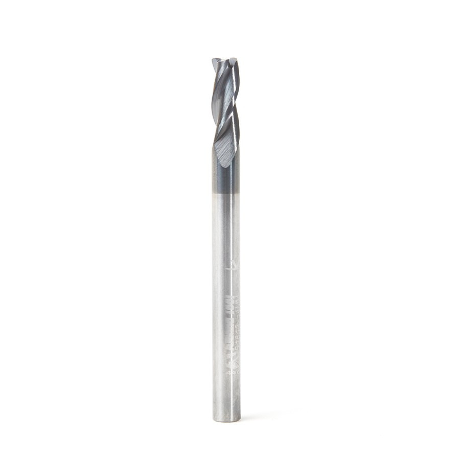 51612 CNC Metric Solid Carbide Spiral for Steel & Stainless Steel with AlTiN Coating 3-Flute x 4 Dia x 10 x 4 Shank x 48mm Long Up-Cut Router Bit / 45º Corner Chamfer End Mill