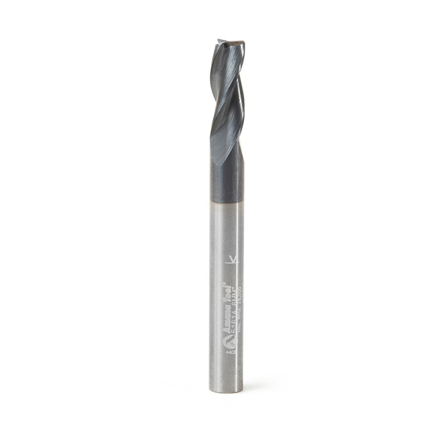 51614 CNC Metric Solid Carbide Spiral for Steel & Stainless Steel with AlTiN Coating 3-Flute x 6 Dia x 16 x 6 Shank x 60mm Long Up-Cut Router Bit / 45º Corner Chamfer End Mill