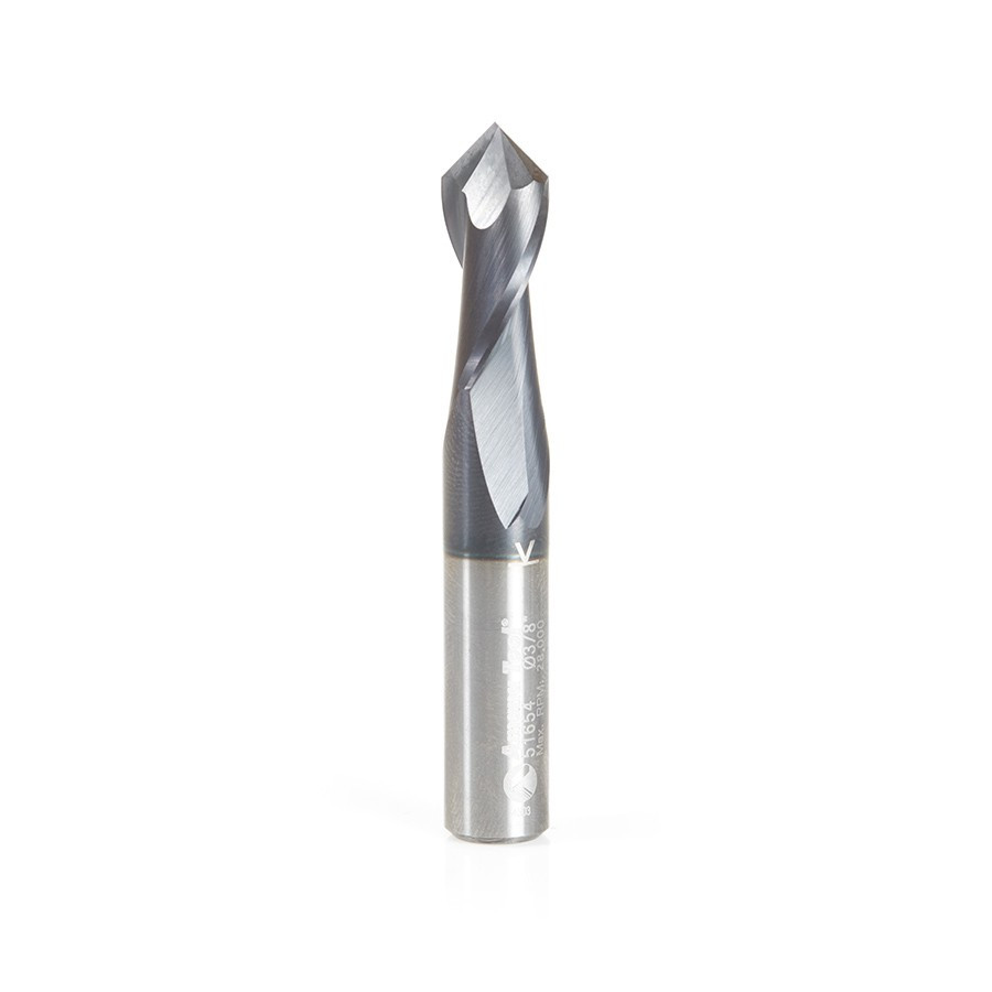 51654 High Performance CNC Solid Carbide 90 Degree 'V' Spiral Drills with AlTiN Coating 2-Flute x 3/8 Dia x 7/8 x 3/8 Shank x 2-1/2 Inch Long Up-Cut Router Bit/End Mill