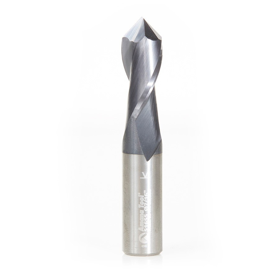 51655 High Performance CNC Solid Carbide 90 Degree 'V' Spiral Drills with AlTiN Coating 2-Flute x 7/16 Dia x 1 x 7/16 Shank x 2-1/2 Inch Long Up-Cut Router Bit/End Mill