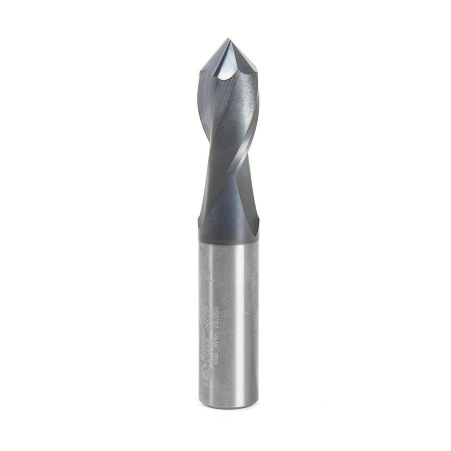51656 High Performance CNC Solid Carbide 90 Degree 'V' Spiral Drills with AlTiN Coating 2-Flute x 1/2 Dia x 1 x 1/2 Shank x 3 Inch Long Up-Cut Router Bit/End Mill