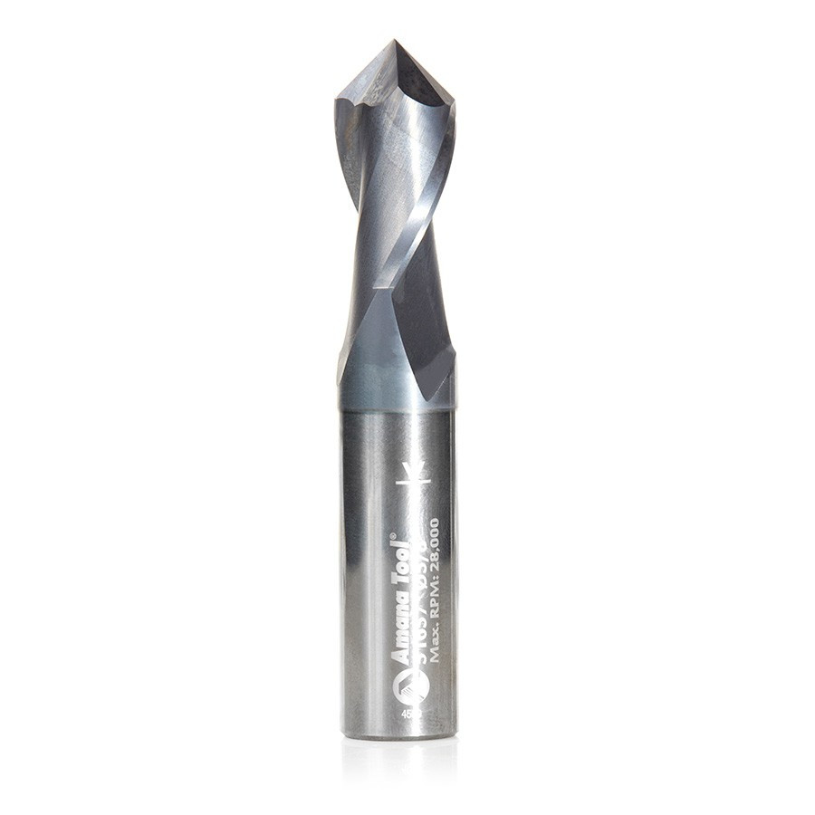 51657 High Performance CNC Solid Carbide 90 Degree 'V' Spiral Drills with AlTiN Coating 2-Flute x 5/8 Dia x 1-1/4 x 5/8 Shank x 3-1/2 Inch Long Up-Cut Router Bit/End Mill