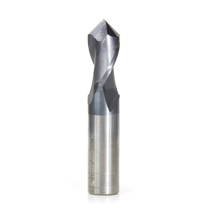 51658 High Performance CNC Solid Carbide 90 Degree 'V' Spiral Drills with AlTiN Coating 2-Flute x 3/4 Dia x 1-1/2 x 3/4 Shank x 4 Inch Long Up-Cut Router Bit/End Mill