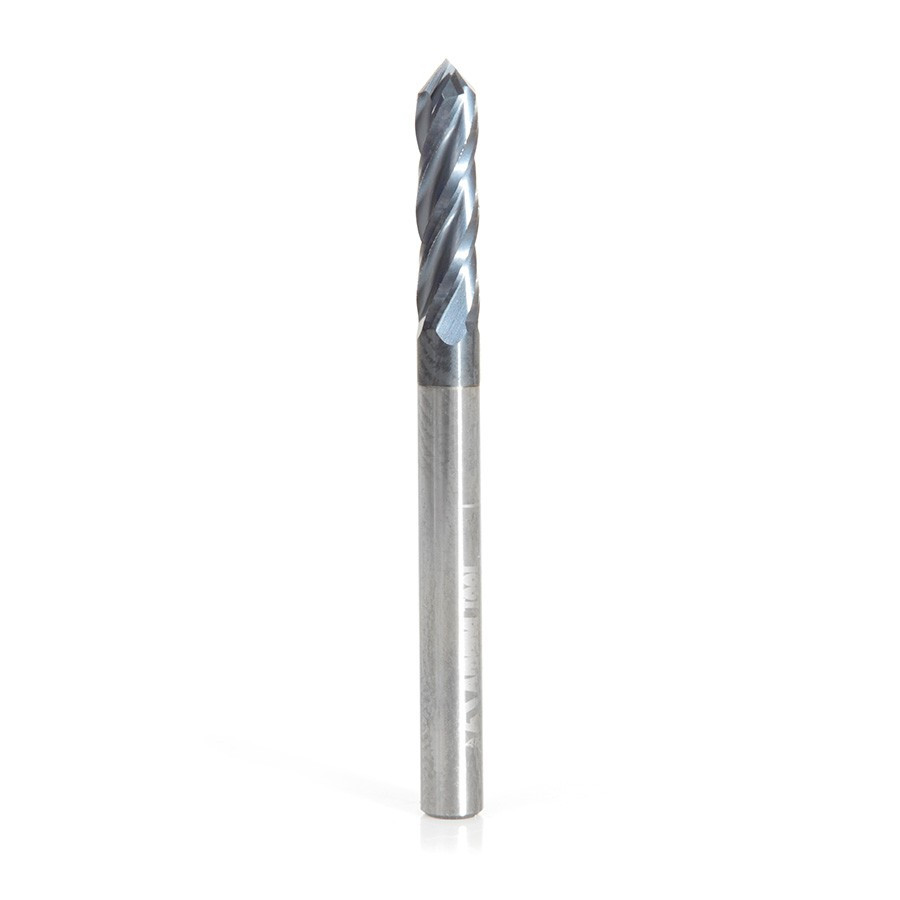 51690 High Performance CNC Solid Carbide 90 Degree 'V' Spiral Drills with AlTiN Coating 4-Flute x 1/8 Dia x 1/2 x 1/8 Shank x 1-1/2 Inch Long Up-Cut Router Bit/End Mill
