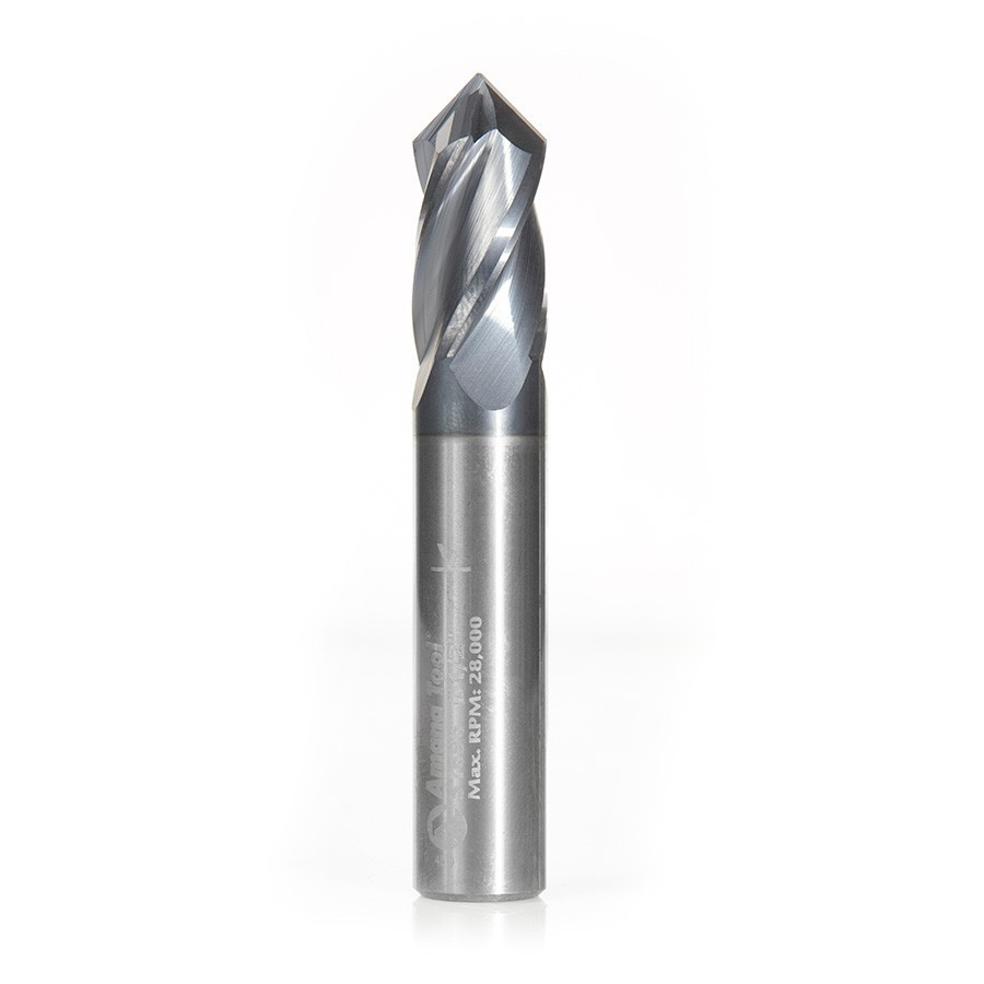 51696 High Performance CNC Solid Carbide 90 Degree 'V' Spiral Drills with AlTiN Coating 4-Flute x 1/2 Dia x 1 x 1/2 Shank x 3 Inch Long Up-Cut Router Bit/End Mill
