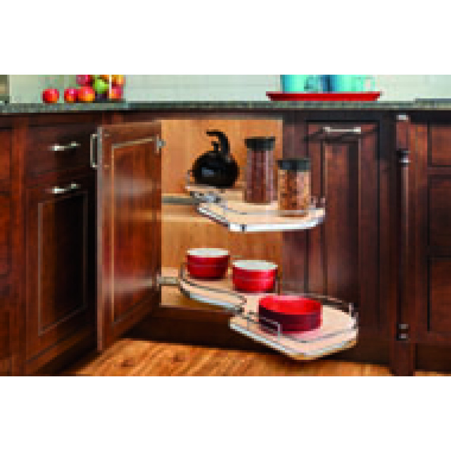 Maple Right-Handed Soft-Close Two-Tier Organizer for Blind Corner Cabinets w/18 in. OpeningNaturalWood/Metal