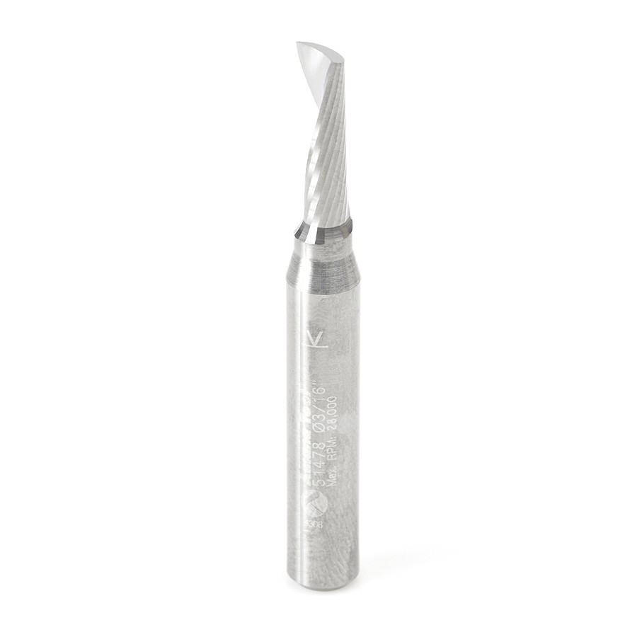 51478 Solid Carbide CNC Spiral 'O' Single Flute, Aluminum Cutting 3/16 Dia x 5/8 x 1/4 Shank x 2 Inch Long Up-Cut Router Bit
