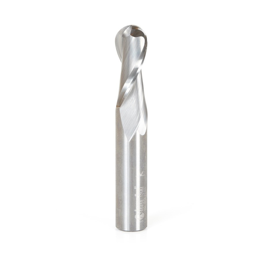 46458 Solid Carbide Up-Cut Spiral Ball Nose 6mm Radius x 12mm Dia x 29mm x 12mm Shank x 75mm Long x 2 Flute Router Bit