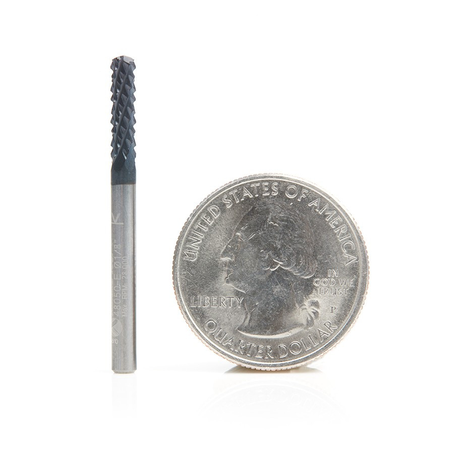 48050-E High Performance Solid Carbide Mill End Fiberglass and Composite Cutting 1/8 Dia x 1/2 x 1/8 Shank AlTiN Coated Mill End Router Bit