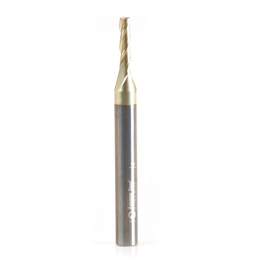 51521 Solid Carbide CNC Spiral for Glass Reinforced Plastic Cutting 1/8 Dia x 1/2 x 1/4 Shank Up-Cut ZrN Coated Router Bits