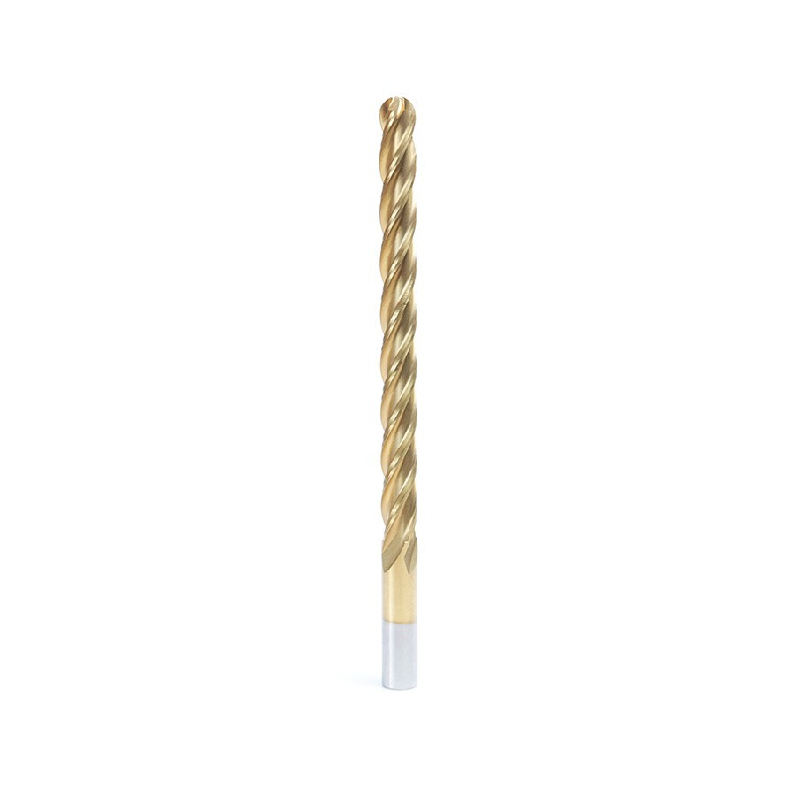 HSS1204 High Speed Steel (HSS) Foam Cutting Ball End Extended Reach 1/4 Radius x 1/2 Dia x 6 x 8 Long x 1/2 Shank CNC 4-Flute Spiral Up-Cut Router Bit TiN Coated