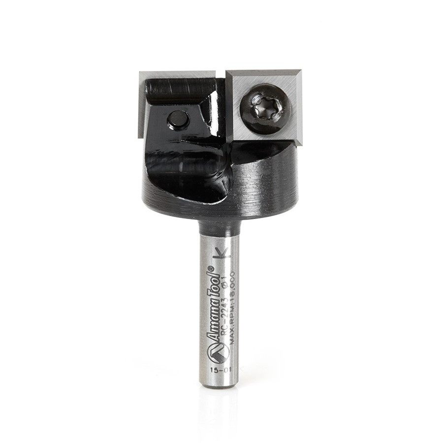 RC-2243 Insert Solid Carbide Mini Spoilboard Surfacing, Rabbeting, Flycutter, Leveler & Surface Planer 1 Dia x 15/32 (12mm) x 1/4 Inch Shank Router Bit
