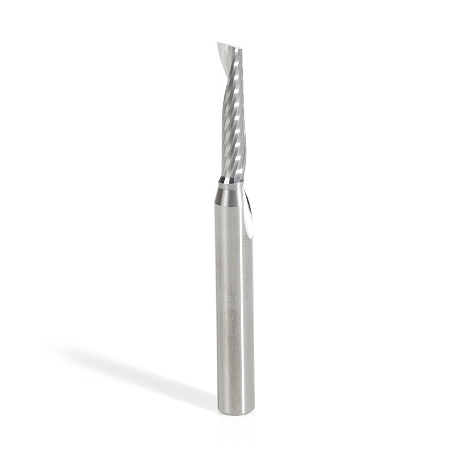 51442 Solid Carbide CNC Spiral 'O' Single Flute, Plastic Cutting 3/16 Dia x 7/8 x 1/4 Shank x 2-1/2 Inch Long Up-Cut Router Bit