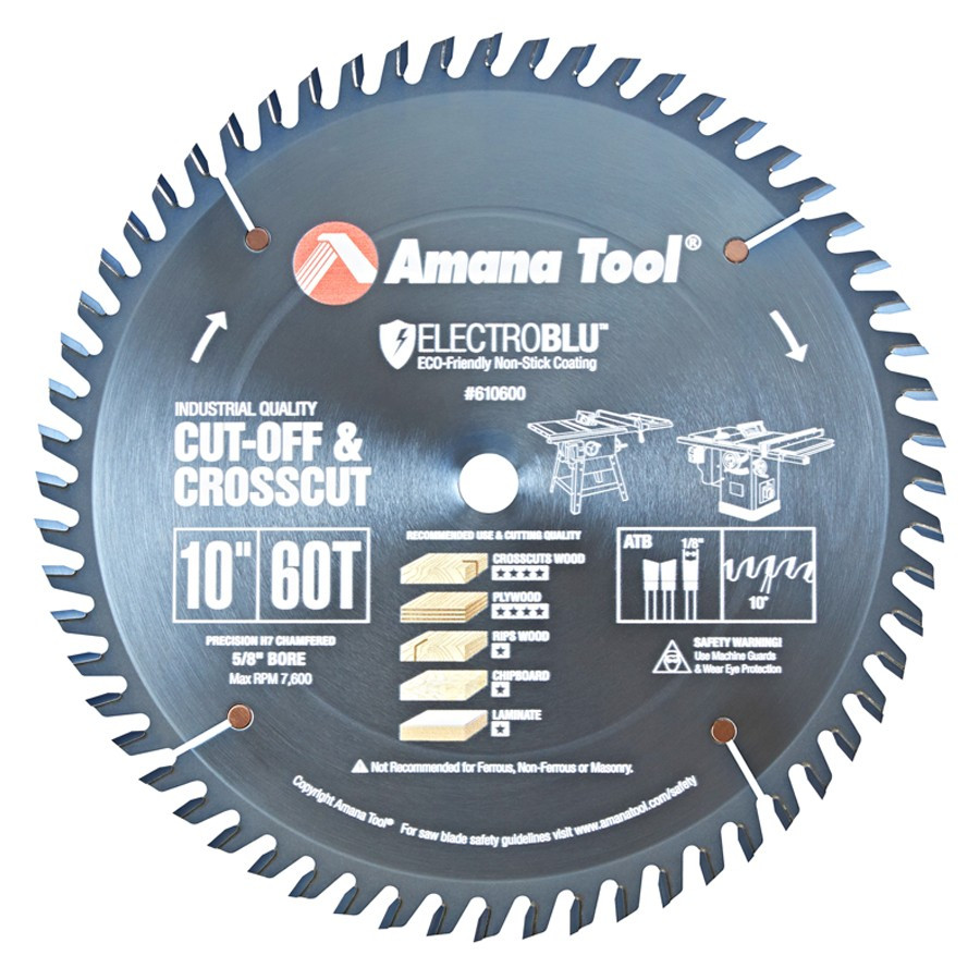 610600C Electro-Blu™ Carbide Tipped Cut-Off and Crosscut 10 Inch Dia x 60T ATB, 10 Deg, 5/8 Bore, Non-Stick Coated