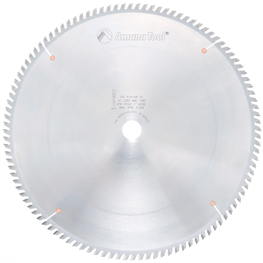 614108-TS Carbide Tipped Thin Kerf Miter 14 Inch Dia x 108T ATB, 10 Deg, 1 Inch Bore