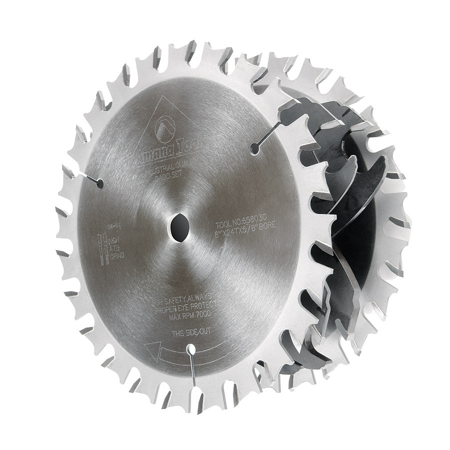 658030 Carbide Tipped Dado 8 Inch Dia x 24T ATB/FT -5 Deg, 5/8 Bore, Dado Set