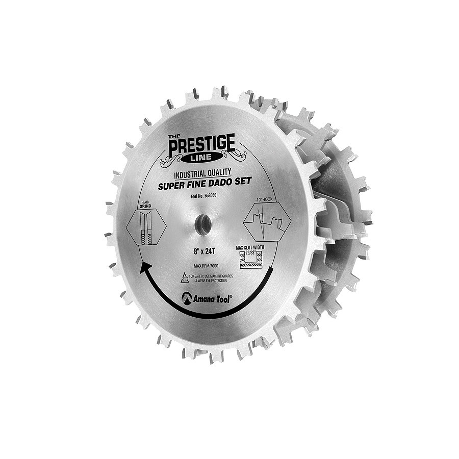 658060 Carbide Tipped Prestige Dado 8 Inch Dia x 24T H-ATB, 5/8 Bore, Complete Dado Set