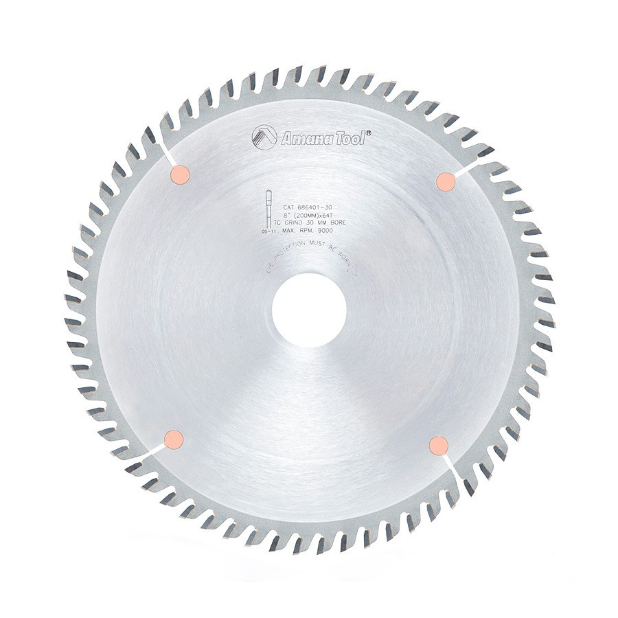 686401-30 Carbide Tipped Fine Cut-Off and Crosscut 8 Inch Dia x 64T TCG, 10 Deg, 30mm Bore