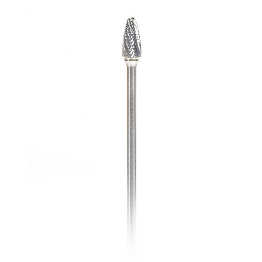 BURS-146 Solid Carbide Tree Shape 1/2 Dia x 1 x 1/4 Shank Double Cut SF Burr Bit for Die-Grinders