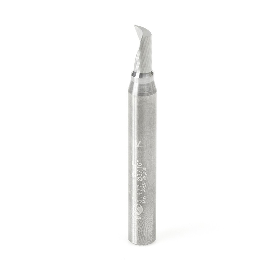 51477 Solid Carbide CNC Spiral 'O' Single Flute, Aluminum Cutting 3/16 Dia x 3/8 x 1/4 Shank x 2 Inch Long Up-Cut Router Bit