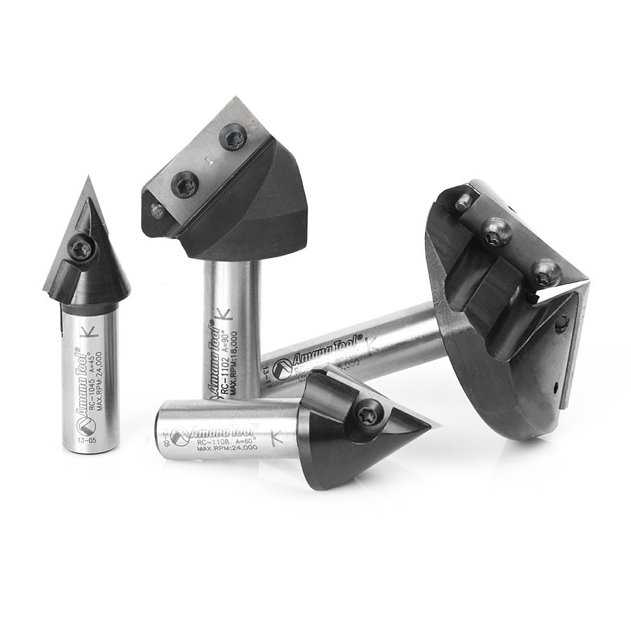 AMS-150 4-Pc 3D CNC Signmaking, Lettering & Engraving Insert Solid Carbide 45, 60, 90 & 120 Degree V-Groove Router Bit Collection, 1/2 Inch Shank