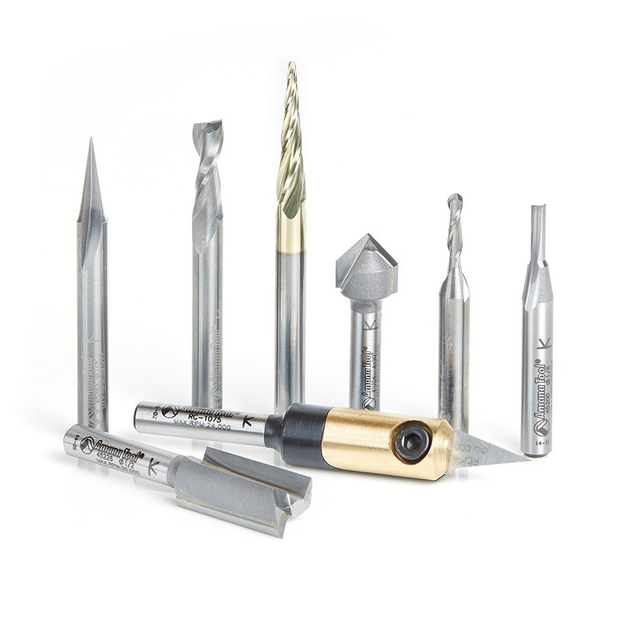 AMS-178 8-Pc Artist Signmaking Starter CNC Router Bit Collection #IV, 1/4 Inch Shank