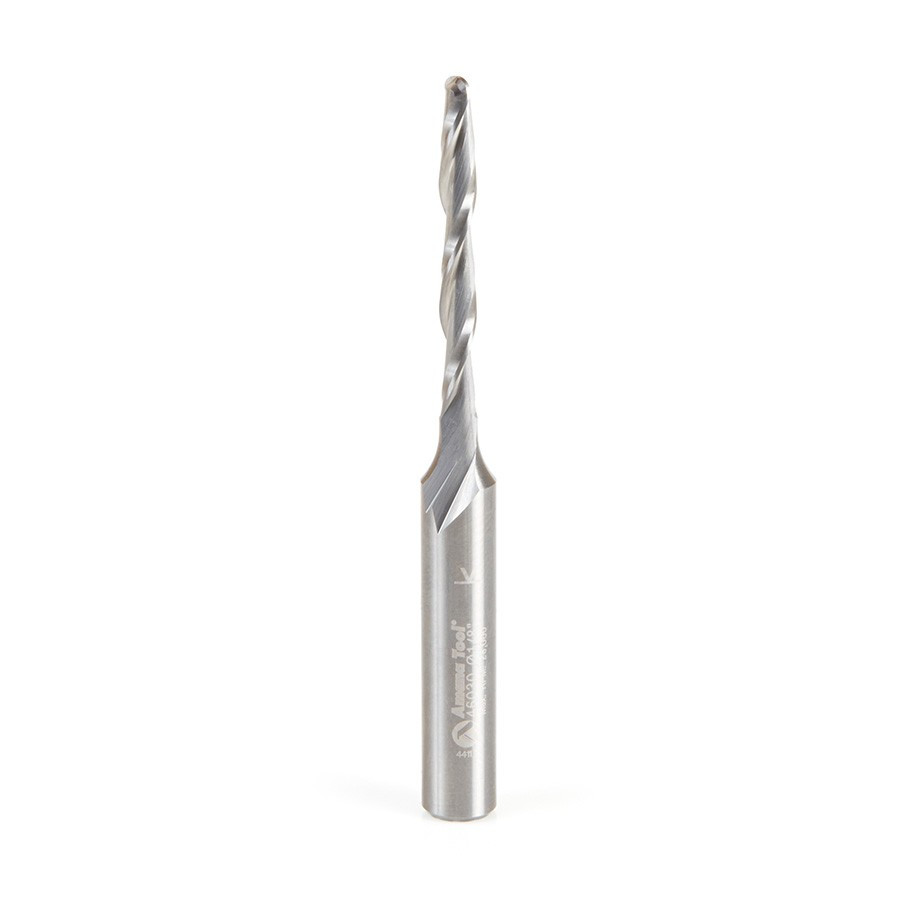 46030 Solid Carbide CNC Foam Cutting Up-Cut Ball End Spiral 1/8 Dia x 1-1/8 x 1/4 Shank x 2-1/2 Inch Long Router Bit