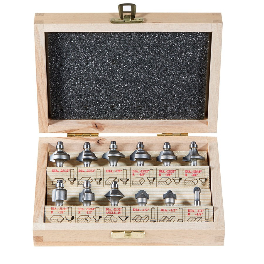 MRS-1000 12-Piece Carbide Tipped Miniature 1/4 Inch Shank Router Bit Set
