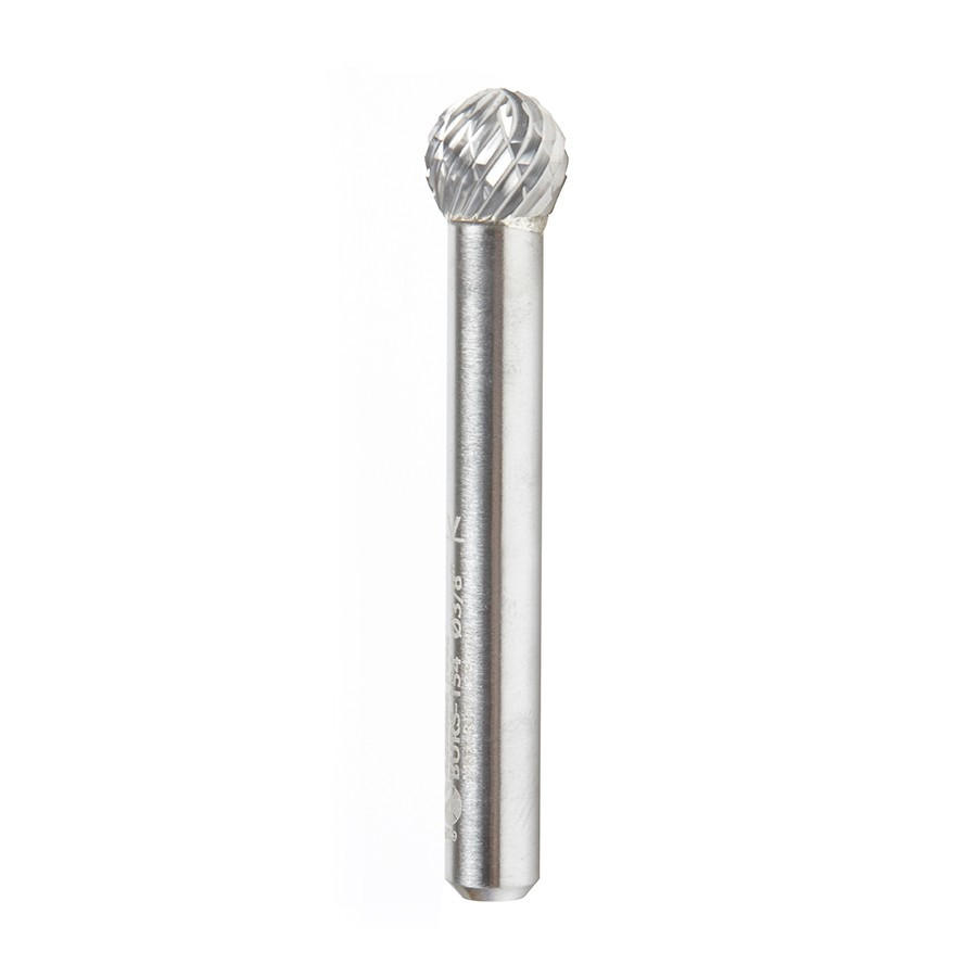 BURS-154 Solid Carbide Ball Shape 3/8 Dia x 5/16 x 1/4 Shank Double Cut SD Burr Bit for Die-Grinders