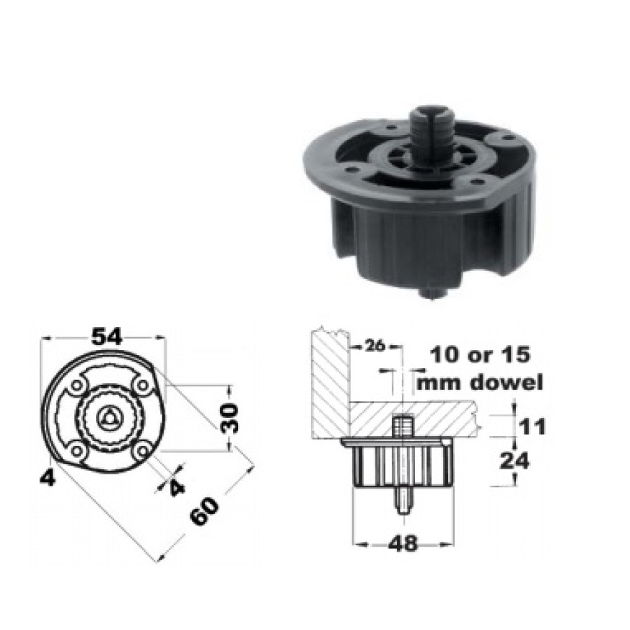 841 Dowel ABS Plastic Socket 10mm Black