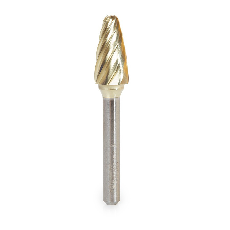 BURS-144NF Solid Carbide Tree Shape 1/2 Dia x 1 x 1/4 Shank Non-Ferrous ZrN Coated SF Burr Bit for Die-Grinders