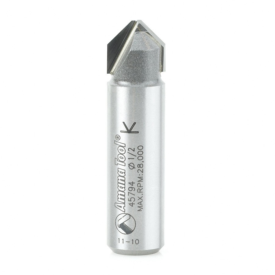 45794 Carbide Tipped Double Edge Folding V Groove 45 Deg x 0.090 Inch Tip Width x 1/2 Dia x 3/8 x 1/2 Inch Shank