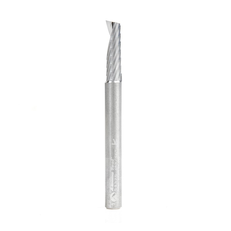 51375 Solid Carbide CNC Spiral 'O' Single Flute, Aluminum Cutting 3/16 Dia x 5/8 x 3/16 Shank x 2 Inch Long Up-Cut Router Bit