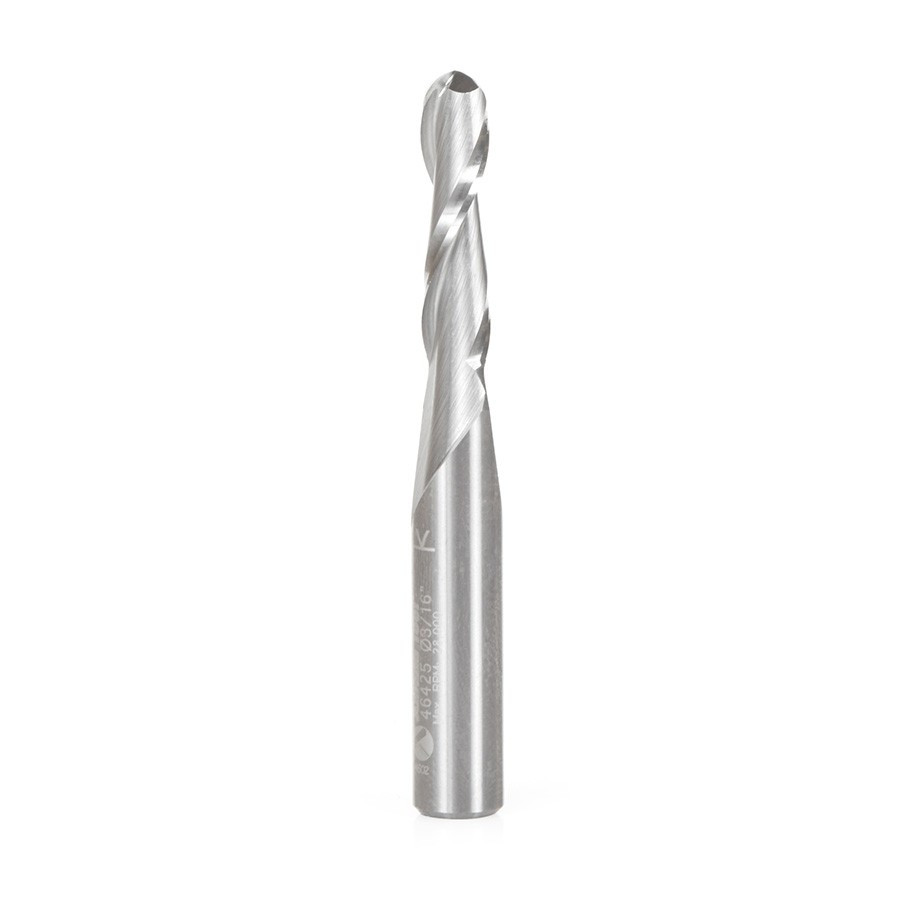 46425 Solid Sub Micrograin Carbide Up-Cut Spiral Ball Nose 3/32 Radius x 3/16 Dia x 3/4 x 1/4 Shank x 2 Inch Long x 2 Flute Router Bit