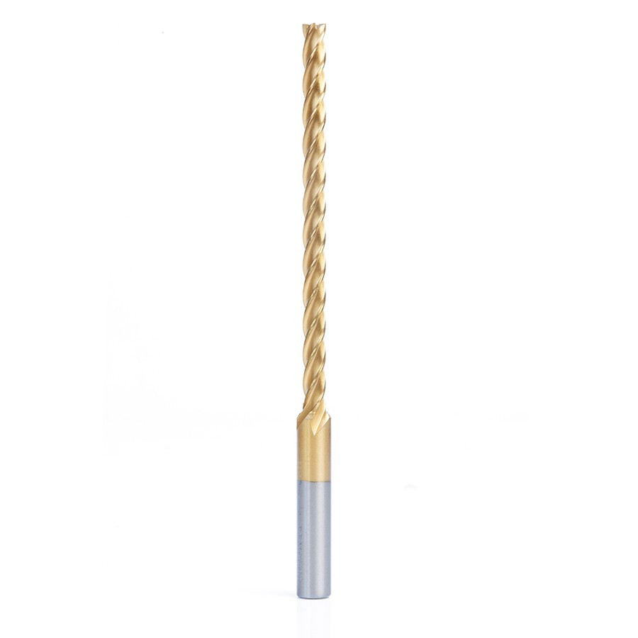 HSS1210 High Speed Steel (HSS) Foam Cutting End Mill Extended Reach 1/4 Dia x 4 x 6 Long x 3/8 Shank CNC 4-Flute Spiral Up-Cut Router Bit TiN Coated