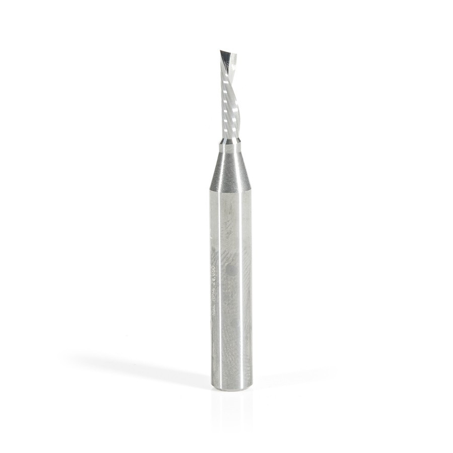 51511 Solid Carbide CNC Spiral 'O' Single Flute, Plastic Cutting 1/8 Dia x 1/2 x 1/4 Shank x 2 Inch Long Down-Cut Router Bit