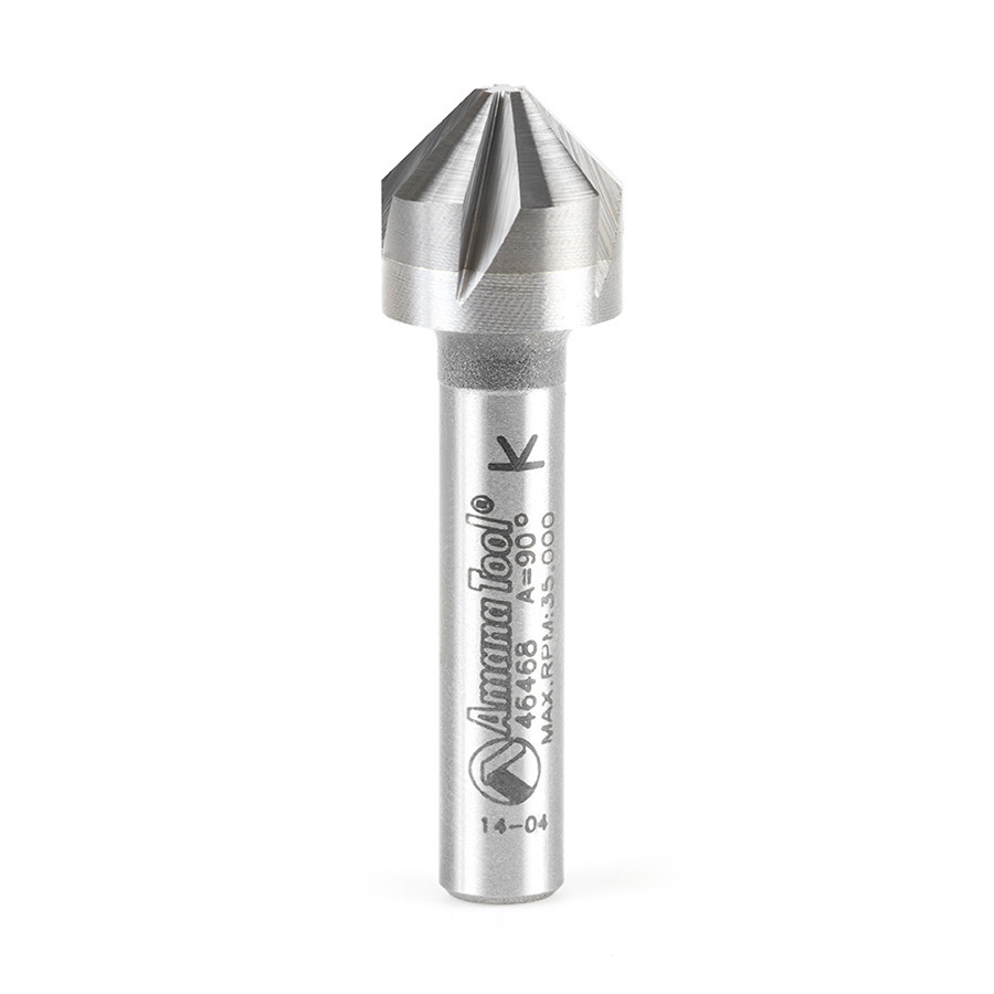 46468 Solid Carbide CNC 90 Degree Angle x 1/2 Dia x 5mm x 1/4 Shank x 1-9/16 Inch Long, 5 Flute Countersink