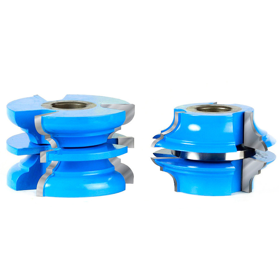 SC590 2-Piece Carbide Tipped 3-Wing Stile & Rail Bead & Cove Exterior Door 2-7/8 Dia x 1-3/4 x 21/64 Radius x 1/2 & 3/4 Bore Set for 1-3/4 Material