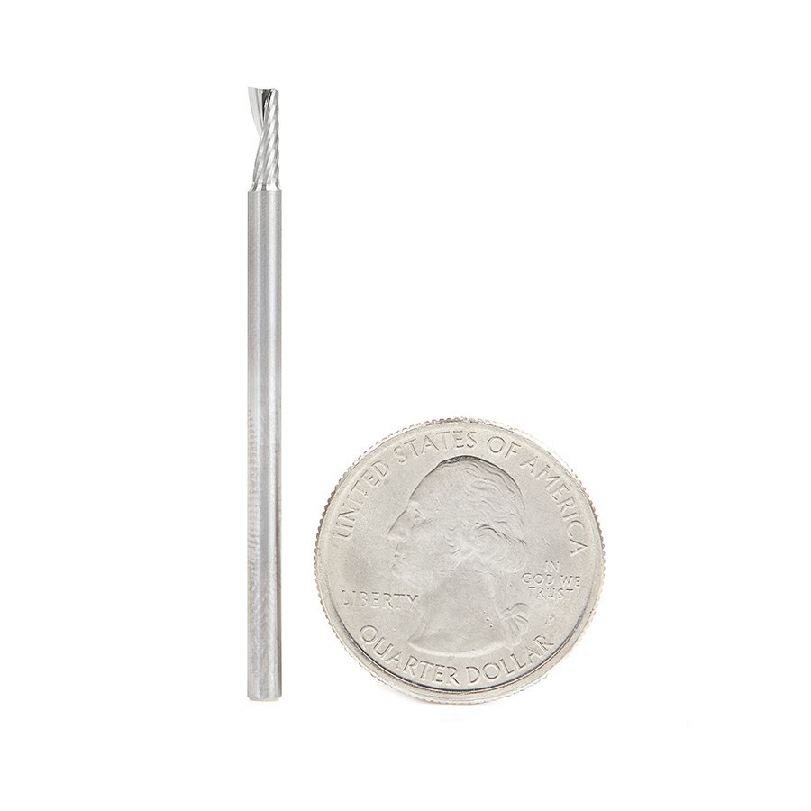 57314 Metric Solid Carbide CNC Spiral 'O' Single Flute, Plastic Cutting 3 Dia x 8 x 3 Shank x 50mm Long Up-Cut Router Bit