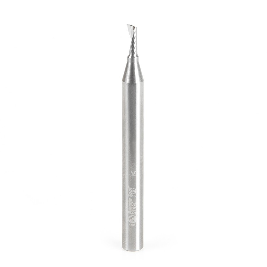 51490 Metric Solid Carbide CNC Spiral 'O' Single Flute, Aluminum Cutting 3 Dia x 8 x 6 Shank x 63mm Long Up-Cut Router Bit