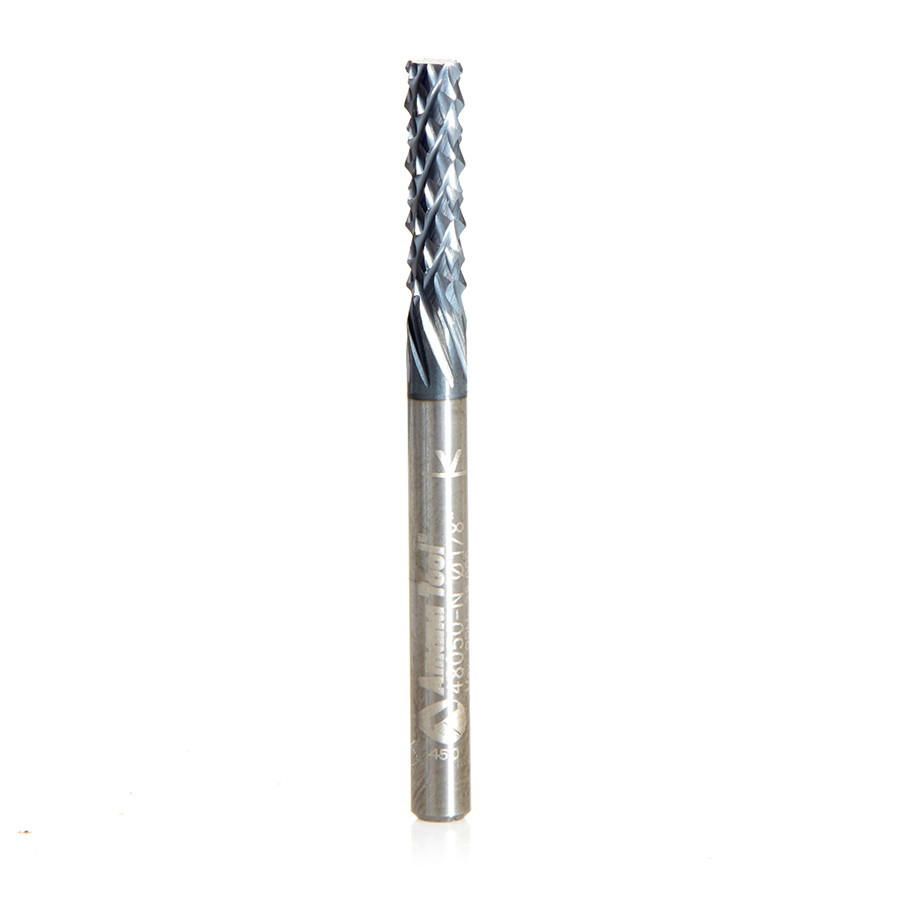 48050-N High Performance Solid Carbide Fiberglass and Composite Cutting 1/8 Dia x 1/2 x 1/8 Shank AlTiN Coated Plain End Router Bit