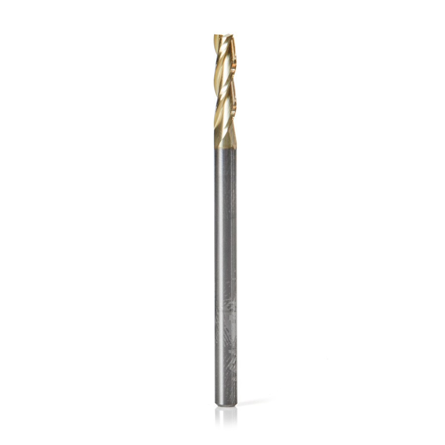 46091 Solid Carbide Up-Cut Spiral 1/8 Dia x 1/2 x 1/8 Shank x 2 Inch Long Composite, Fiberglass & Phenolic Cutting ZrN Coated Router Bit