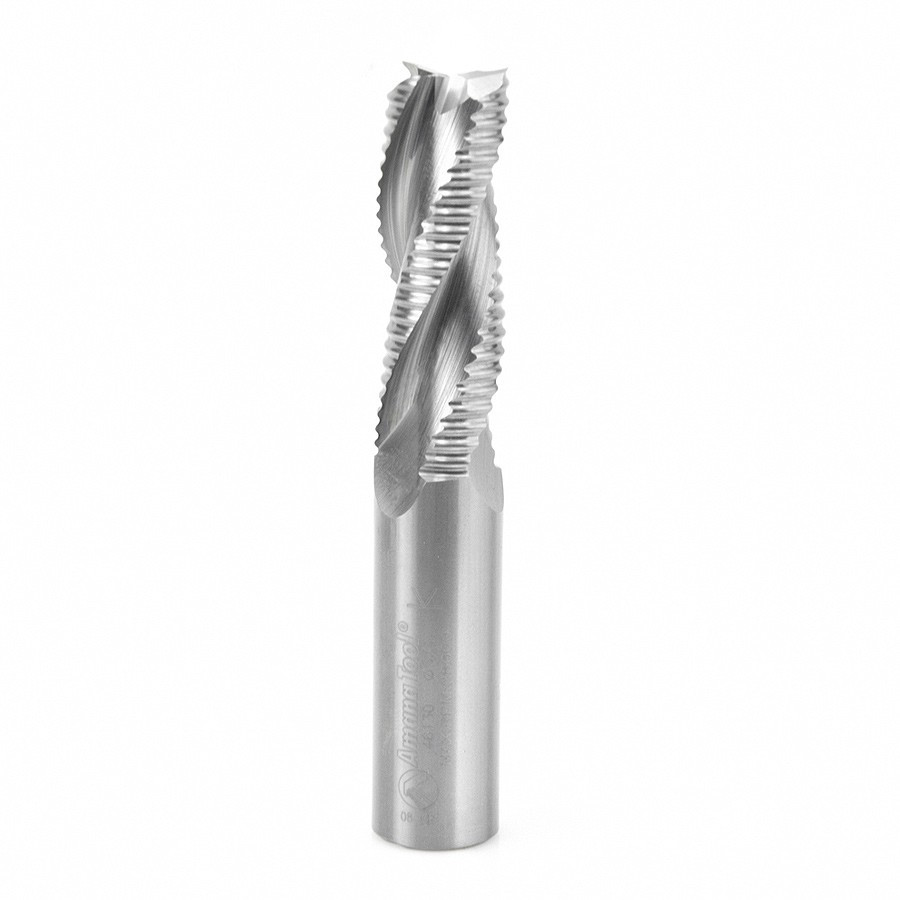46130 CNC Solid Carbide Roughing Spiral 3 Flute Chipbreaker 3/4 Dia x 2-1/4 x 3/4 Shank Up-Cut Router Bit