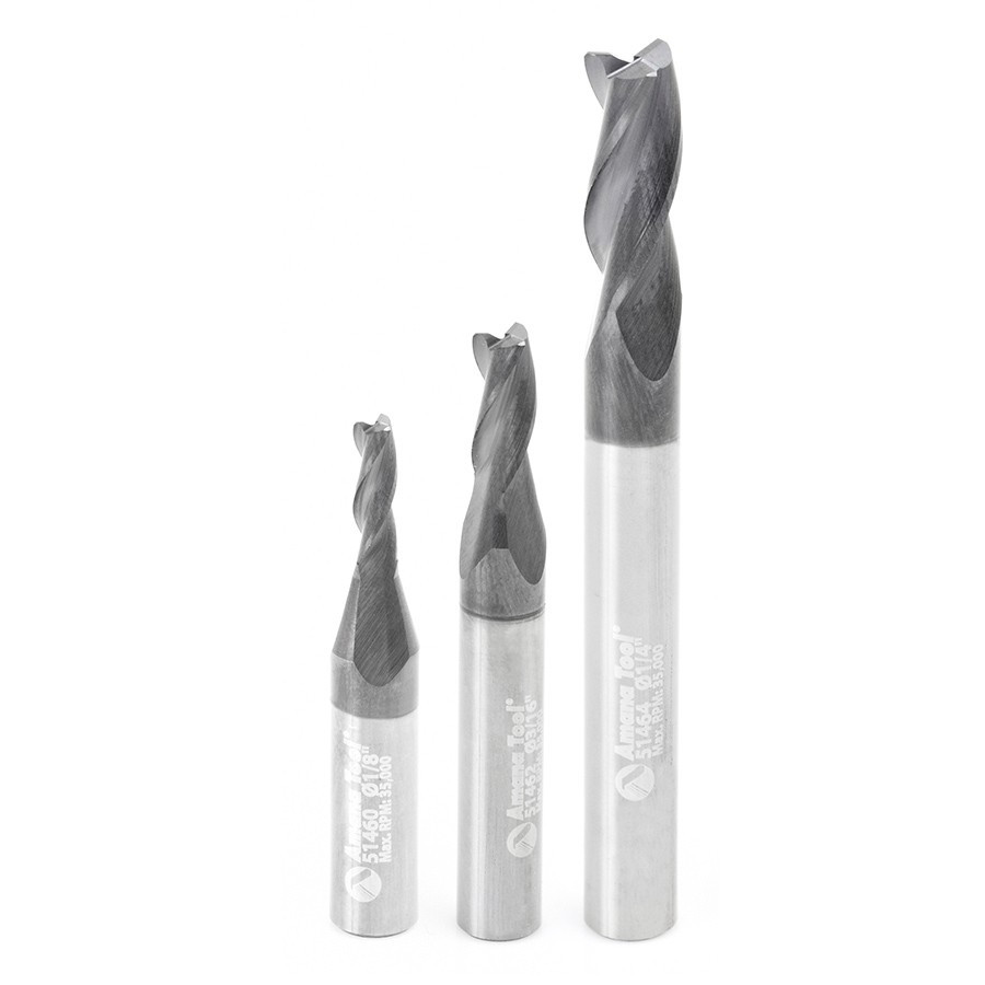 AMS-156 3-Pack CNC Spiral End Mill, Steel & Stainless Steel Cutting with AlTiN Coating 1/4 Inch Shank Router Bits