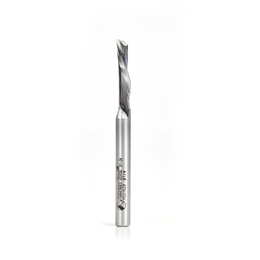 HSS1629 High Speed Steel (HSS) Single Flute Spiral, Aluminum Cutting 1/4 Dia x 1 x 1/4 Inch Shank Down-Cut Router Bit